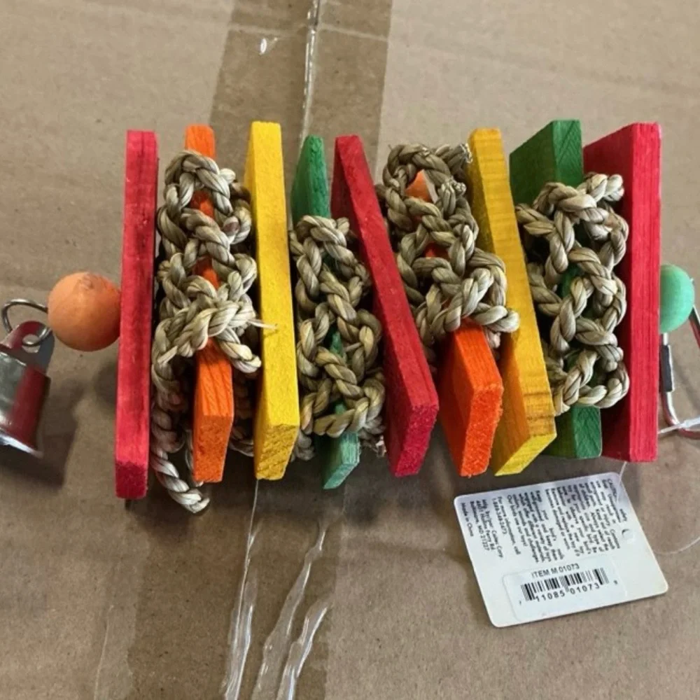 Colorful new Wooden Bird Toy with Braided Rope Grass Woven Slats